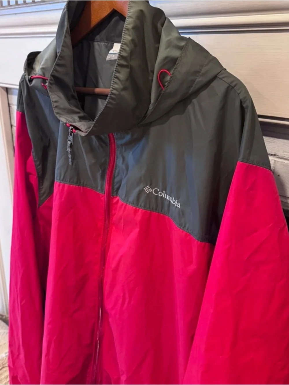 Columbia Packable Windbreaker Jacket Red Gray 3XLT Hooded - Picture 4 of 10